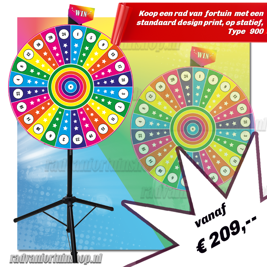 radvanfortuinshop.nl | Koop een rad van fortuin Basic met een diameter van 90 cm, standaard voorzien van een statief.  